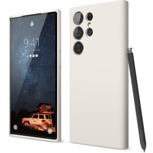 Galaxy S23 Ultra Liquid Silicone Case, Full Body Protective Cover, Shockproof, Slim Phone Case, Anti-Scratch Soft Microfiber Lining - Stone