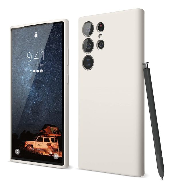 Galaxy S23 Ultra Liquid Silicone Case, Full Body Protective Cover, Shockproof, Slim Phone Case, Anti-Scratch Soft Microfiber Lining - Stone - Image 1