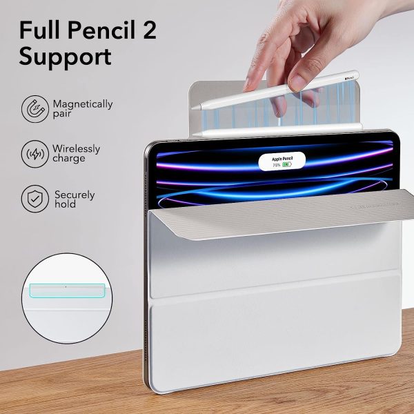 iPad Pro 11 2022 / 2021 / 2020 Rebound Magnetic Smart Case Convenient Magnetic Attachment Supports Pencil Pairing & Charging - Brilliant White - Image 6