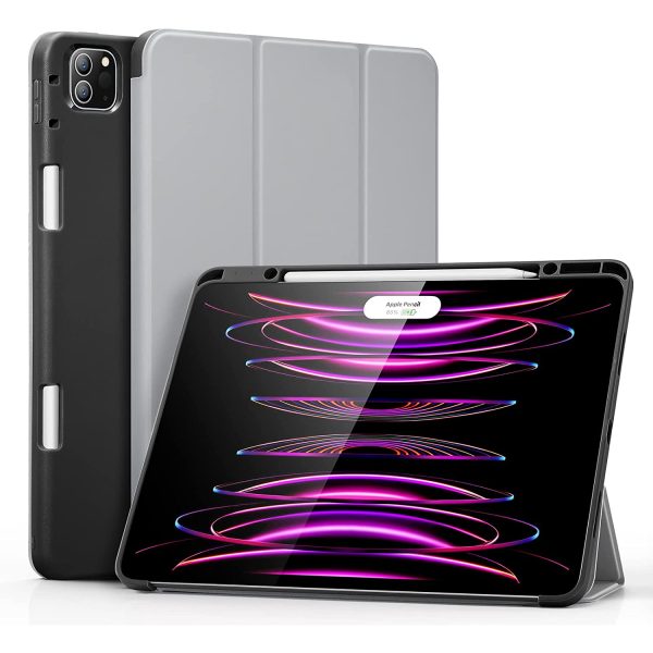 iPad Pro 12.9 2022 / 2021 Rebound Pencil Case Convenient Pencil Holder & Soft Flexible TPU Back Cover - Silver Grey - Image 1