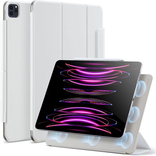 iPad Pro 12.9 2022 / 2021 Rebound Magnetic Smart Case Convenient Magnetic Attachment Supports Pencil Pairing & Charging - Brilliant White - Image 1