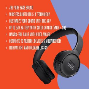 JBL Tune 520BT Wireless On-Ear Headphones, with JBL Pure Bass Sound, Bluetooth 5.3 and Hands-Free Calls, 57-Hour Battery Life - Black - OP - Image 2
