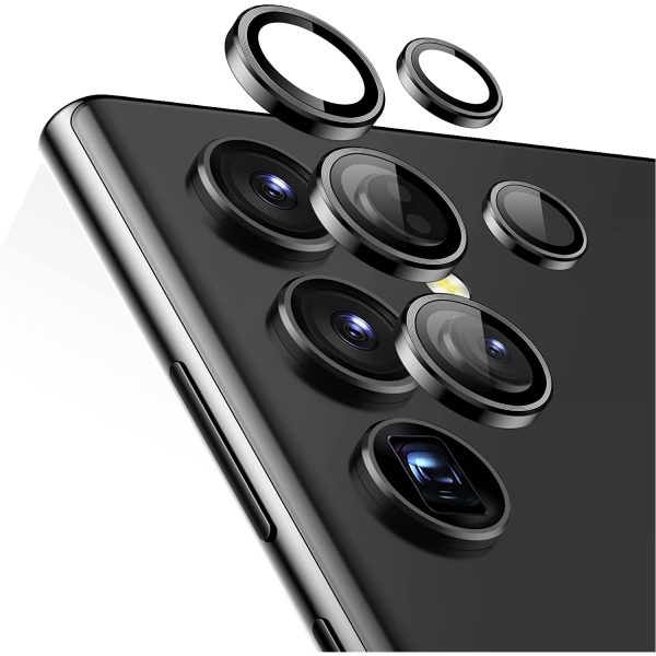 Galaxy S23 Ultra Camera Lens Protector , Scratch-Resistant Ultra-Thin Tempered Glass with Aluminum Edge - Set of 5 - Black - Image 1