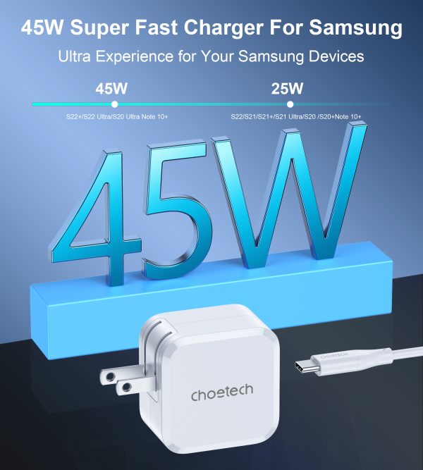02-2 Choetech USB-C PD 45W GaN Type-C Wall Charger with PPS for Samsung Super Fast Charging – US Plug – White - PD8007 - Image 2