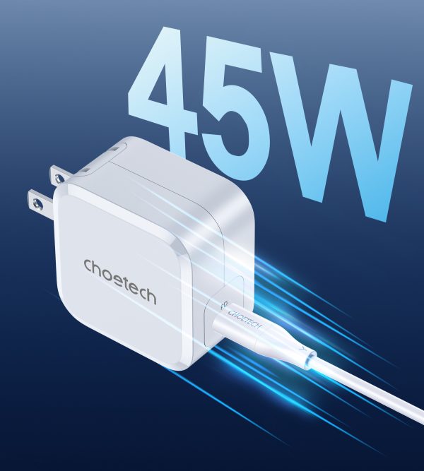 06 Choetech USB-C PD 45W GaN Type-C Wall Charger with PPS for Samsung Super Fast Charging – US Plug – White - PD8007 - Image 6