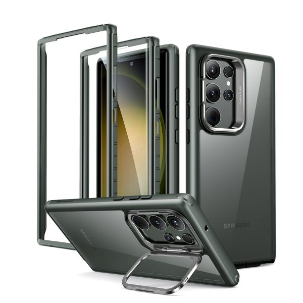 Galaxy S23 Ultra Shock Armor Kickstand Case with 2 FREE Screen Guard - Clear Green - Image 1
