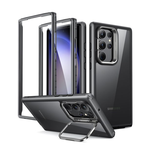 1600 Galaxy S23 Ultra Shock Armor Kickstand Case with 2 FREE Screen Guard - Clear Black - Image 1
