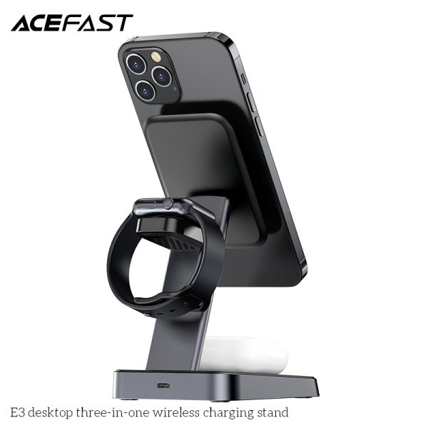 Acefast Desktop 3 in 1 Wireless Charger for iPhone, Airpods & Apple Watch - E3 - Black - Image 4