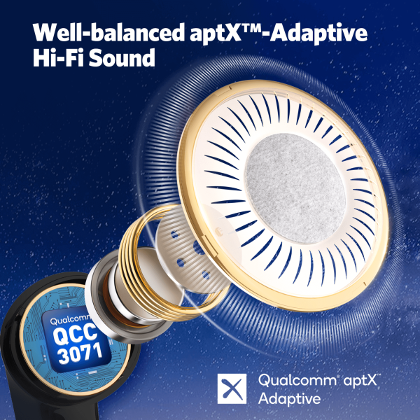 EarFun Air Pro 3 Noise Cancelling Wireless Earbuds Qualcomm® aptX™ Adaptive Sound 6 Mics CVC 8.0 ENC Bluetooth 5.3 Earbuds Multipoint Connection 45H Playtime App Customize EQ Wireless Charging - Black - Image 6