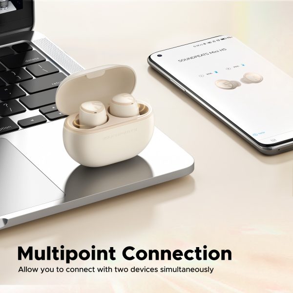 SoundPEATS Mini HS Wireless Earbuds AI Noise Cancelling Mic Bluetooth Headphones Hi-Res Audio with LDAC IPX4 - Beige - Image 5