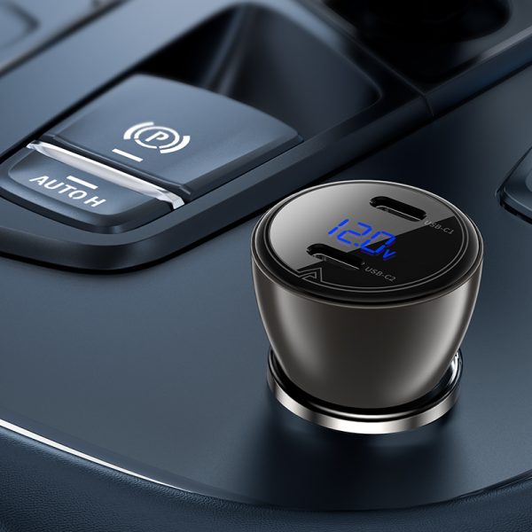 Acefast Fast In Car Charger 60W with Digital Display & 2 USB C Ports - Black - B10 - Image 4