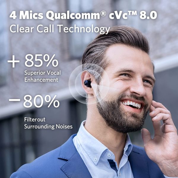 EarFun Free 2S Wireless Earbuds Qualcomm® CVC™ 8.0 ENC Bluetooth 5.2 Sweatshield™ IPX7 Waterproof Headphone aptX™ Deep Bass APP Game Mode - Black - Image 5