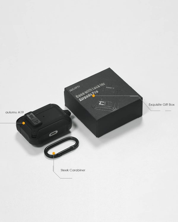 51bx+pgzsSL._AC_SL1500_ AirPods Pro 2022 / 2019 Aulumu A19 AirPods Pro Case with Lock Full-Body Protective Tough Cover with Keychain - Black - Image 6