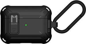 AirPods Pro 2022 / 2019 Aulumu A19 AirPods Pro Case with Lock Full-Body Protective Tough Cover with Keychain - Black - Image 5