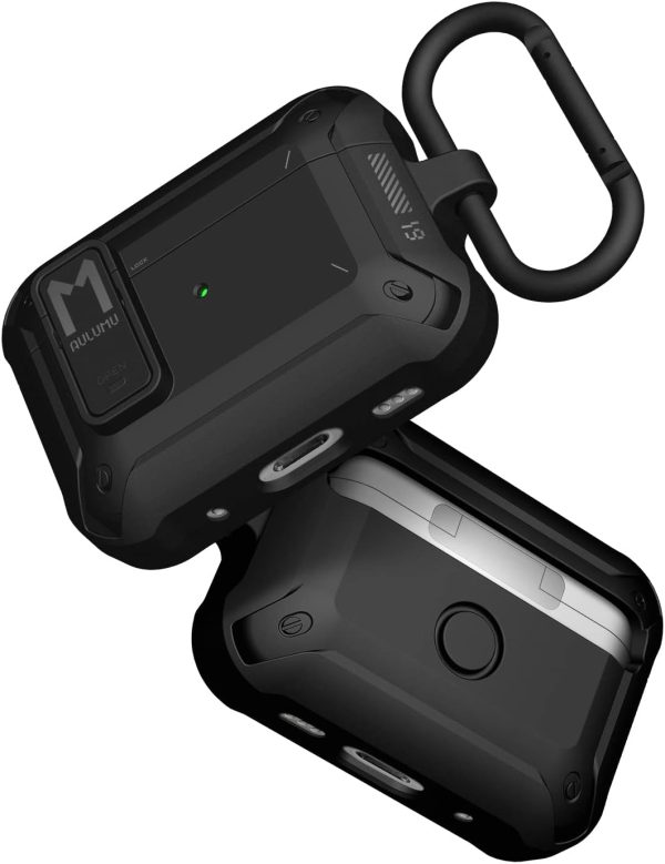 613Ocd+LDwL._AC_SL1500_ AirPods Pro 2022 / 2019 Aulumu A19 AirPods Pro Case with Lock Full-Body Protective Tough Cover with Keychain - Black - Image 4