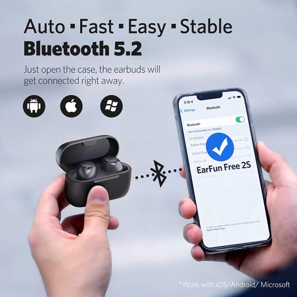 EarFun Free 2S Wireless Earbuds Qualcomm® CVC™ 8.0 ENC Bluetooth 5.2 Sweatshield™ IPX7 Waterproof Headphone aptX™ Deep Bass APP Game Mode - Black - Image 3