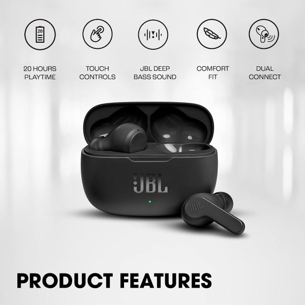 JBL Wave 200 Wireless Earbuds (TWS) with Mic 20 Hours Playtime Deep Bass Sound Dual Connect Technology Quick Charge Comfort Fit Ergonomic Design Voice Assistant Support for Mobiles - Black - OP - Image 7