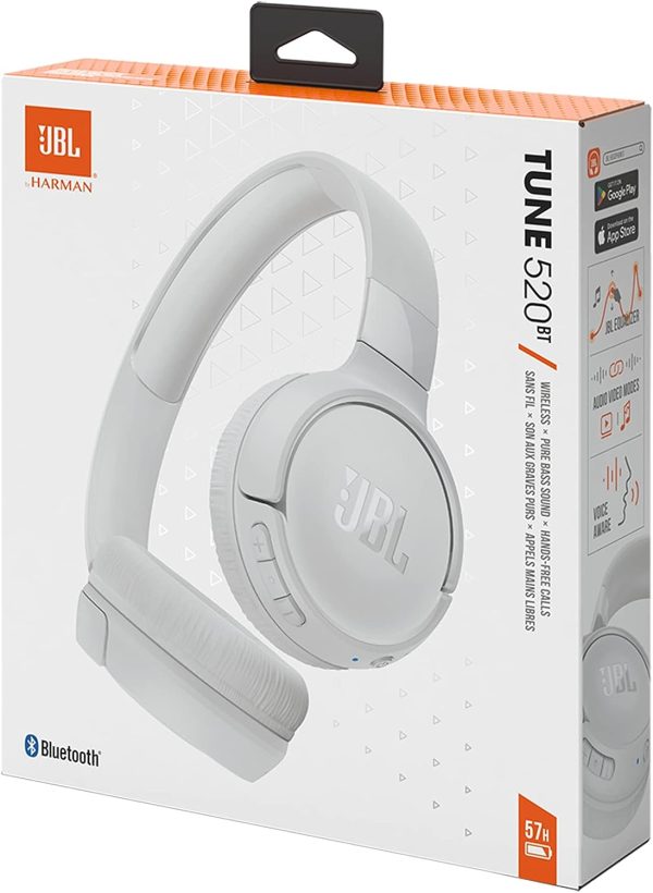 JBL Tune 520BT Wireless On-Ear Headphones with JBL Pure Bass Sound Bluetooth 5.3 and Hands-Free Calls 57-Hour Battery Life - White - Image 2