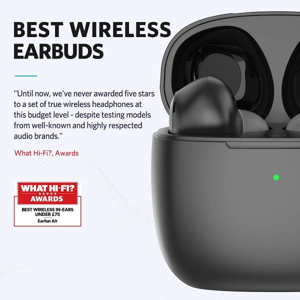 EarFun Air Wireless Earbuds Bluetooth Earbuds with 4 Mics Sweatshield IPX7 Waterproof Game Mode Wireless Charging Deep Bass USB-C Fast Charge 35Hrs - Black - Image 6