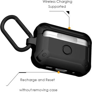 AirPods Pro 2022 / 2019 Aulumu A19 AirPods Pro Case with Lock Full-Body Protective Tough Cover with Keychain - Black - Image 3