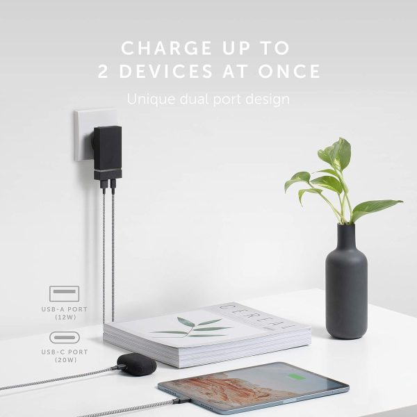 Native Union Smart Charger PD 20W Power Delivery Enabled Fast-Charging 2-Port USB-A & USB-C Wall Charger Pocket-Sized Design Includes Travel Adapters Slate - Black - Image 5