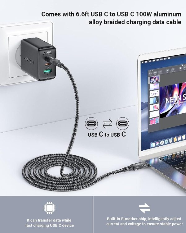 71BiJ8EFYyL._AC_SL1500_ Acefast PD 65W GaN Fast Charge Wall Charger A15 - USB-C + USB-C + USB-A 3-port charger Black with FREE 1 USB C to USB C Cable - US Plug - Image 5