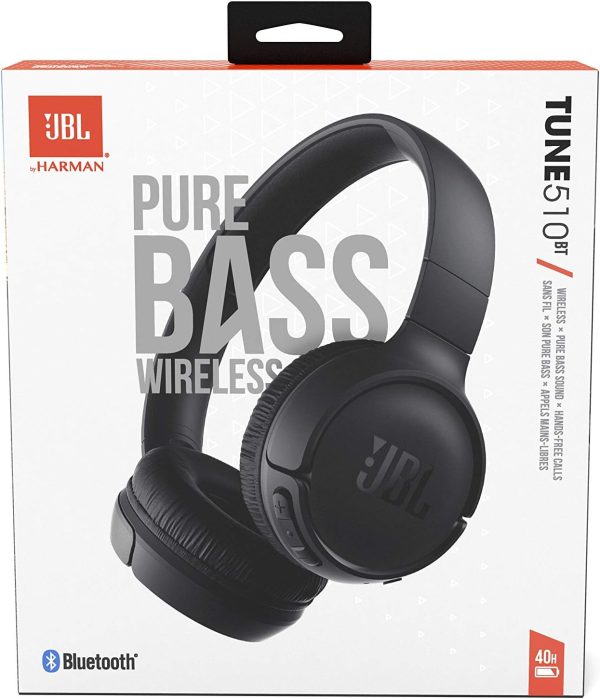 JBL Tune 510BT Wireless On-Ear Headphones with Purebass Sound - Black - Image 5