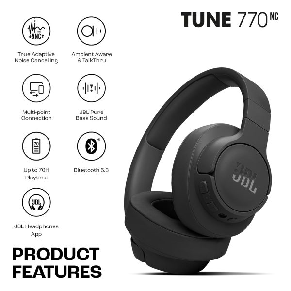 JBL Tune 770NC Wireless Over Ear ANC Headphones with Mic Upto 70 Hrs Playtime Speedcharge Google Fast Pair Dual Pairing BT 5.3 LE Audio Customize on Headphones App - White - Image 5