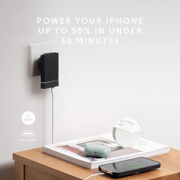 Native Union Smart Charger PD 20W Power Delivery Enabled Fast-Charging 2-Port USB-A & USB-C Wall Charger Pocket-Sized Design Includes Travel Adapters Slate - Black - Image 3