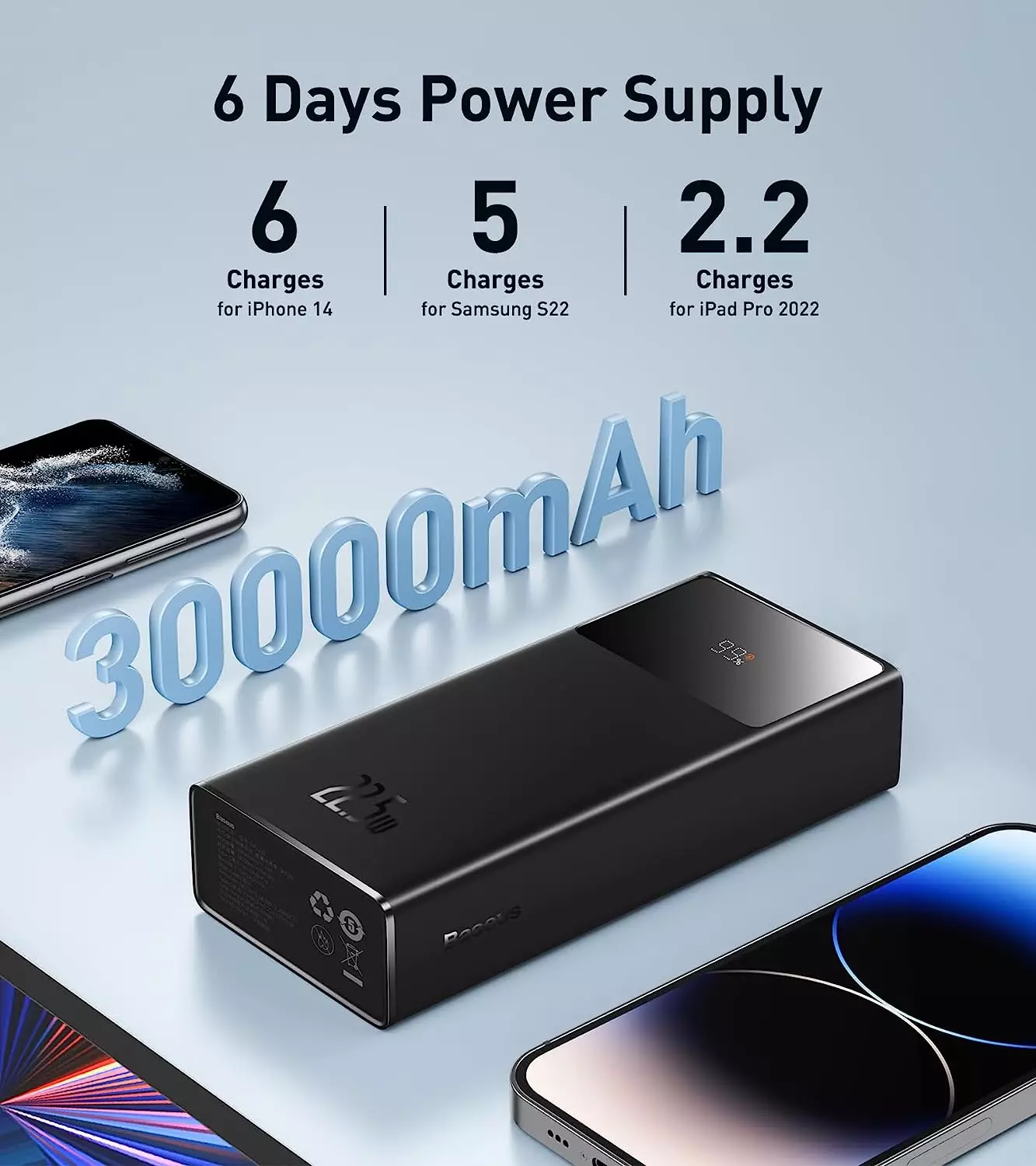 باور بانك Baseus Star Lord بسعة 30000mAh وشحن سريع بقوة 22.5W - أسود