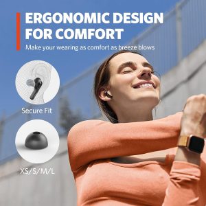 EarFun Air Wireless Earbuds Bluetooth Earbuds with 4 Mics Sweatshield IPX7 Waterproof Game Mode Wireless Charging Deep Bass USB-C Fast Charge 35Hrs - Black - Image 3