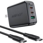 Acefast PD 65W GaN Fast Charge Wall Charger A15 - USB-C + USB-C + USB-A 3-port charger Black with FREE 1 USB C to USB C Cable - US Plug
