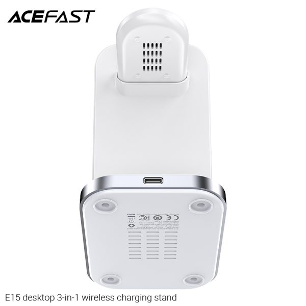 E15-角度3 Acefast Desktop 3 in 1 Wireless Charger & Stand - E15 - White - Image 3
