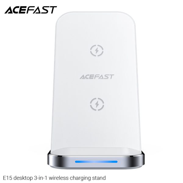 E15-角度4 Acefast Desktop 3 in 1 Wireless Charger & Stand - E15 - White - Image 2
