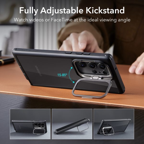 Galaxy S23 Ultra Shock Armor Kickstand Case with 2 FREE Screen Guard - Clear Black - Image 2