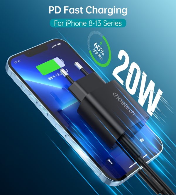 Choetech 20W PD Charger for iPhone 14 / 13 / 12 - Black - EU Plug - Q5004 - Image 3