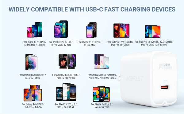 Acefast PD 3.0 20W Fast Charger Wall A3 Single USB-C White - US Plug - Image 3