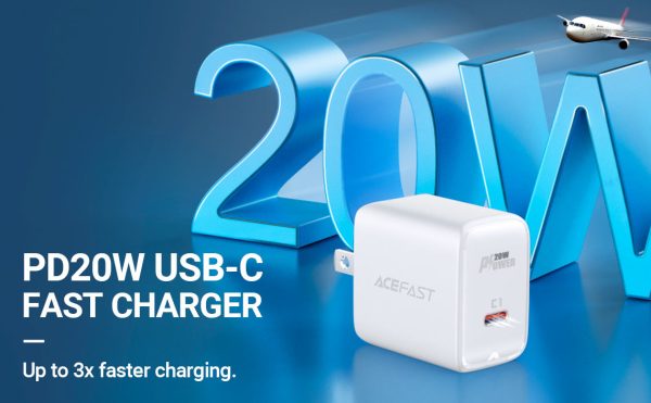 Acefast PD 3.0 20W Fast Charger Wall A3 Single USB-C White - US Plug - Image 2