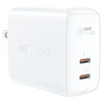 Acefast PD 50W GaN Fast Charge Wall Charger A31 with PPS Support for Samsung Super Fast Charging - 2 x USB C Ports - US Plug - White