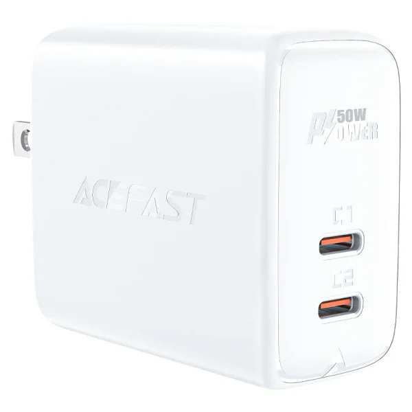 acefast-a31-pd50w-gan-dual-usbc-port-wall-charger-us-ports Acefast PD 50W GaN Fast Charge Wall Charger A31 with PPS Support for Samsung Super Fast Charging -  2 x USB C Ports - US Plug - White - Image 1