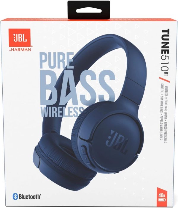 JBL Tune 510BT Wireless On-Ear Headphones with Purebass Sound - Blue - Image 8