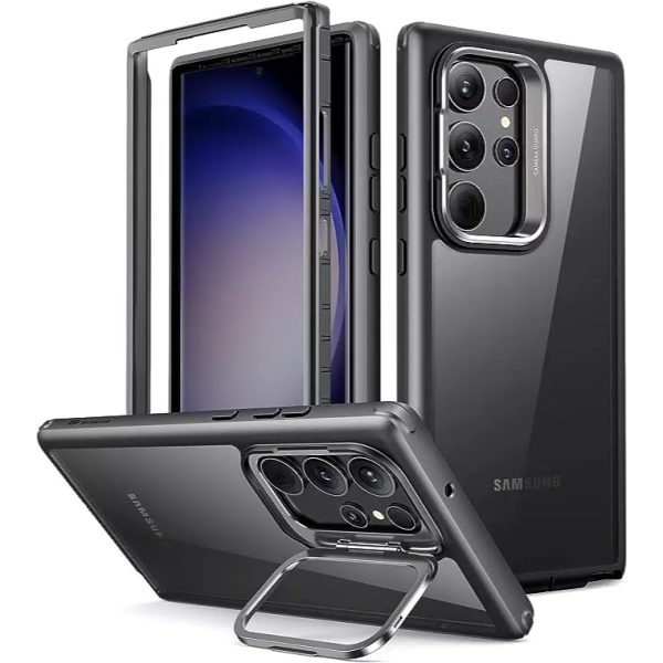 Galaxy S23 Ultra Shock Armor Kickstand Case Clear Black