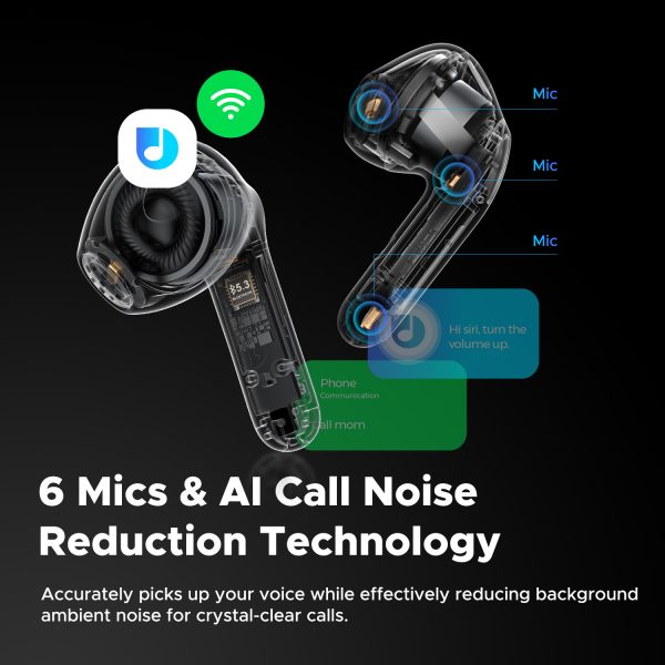 SoundPEATS Air4 Lite Earphones Bluetooth 5.3 Hi Res with LDAC Codec Wireless Earbuds Semi in Ear with 6 Mics Noise Cancelling AI for Calls Total 30 Hours Playtime APP Control - Black - GC - Image 5