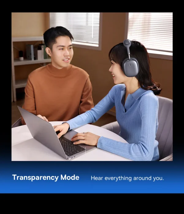 Baseus Bowie H2 Noice Cancelling Wireless Headphone - Gray - Image 4