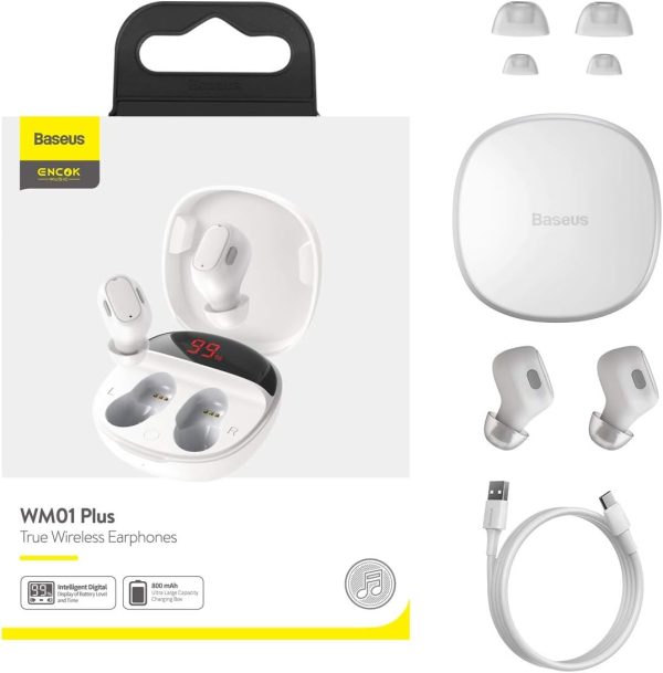 61-eUzvQS8L._AC_SL1200_ Baseus Encok Wm01 Plus True Wireless Earphones - White - Image 4