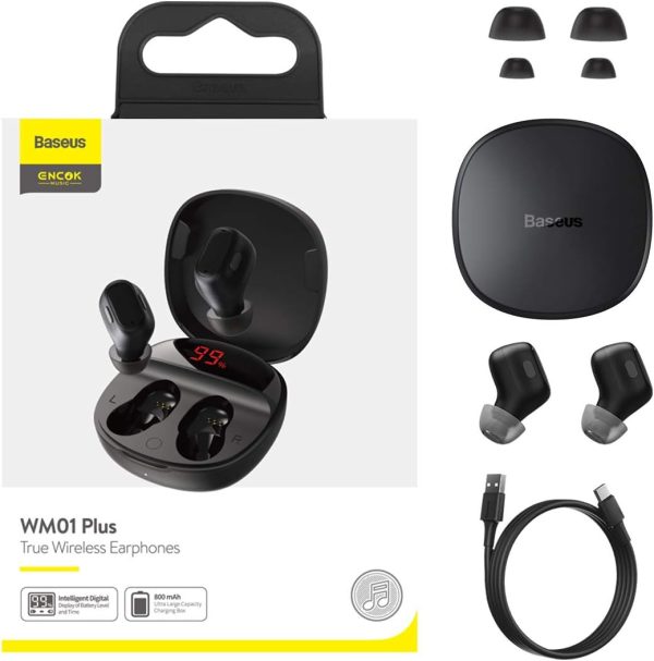Baseus Encok Wm01 Plus True Wireless Earphones - Black - Image 4