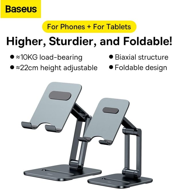 Baseus Desktop Biaxial Foldable Metal Stand For Phones - Grey - Image 2