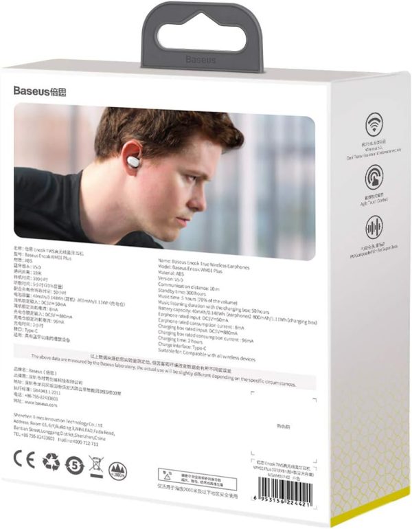 61hbRL4hnJL._AC_SL1200_ Baseus Encok Wm01 Plus True Wireless Earphones - White - Image 3