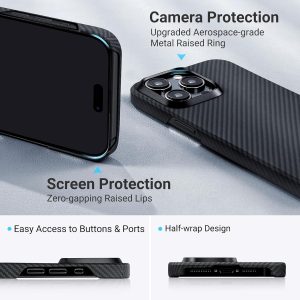 iPhone 15 Pro Max PITAKA MagEZ Case 4 Aramid Fiber Fusion - Black / Grey Twill - Image 8