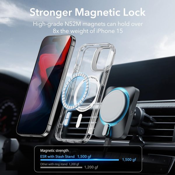 iPhone 15 Pro Max ESR Classic Hybrid Case with Stash Stand HaloLock Magsafe Compatible - Clear - Image 4